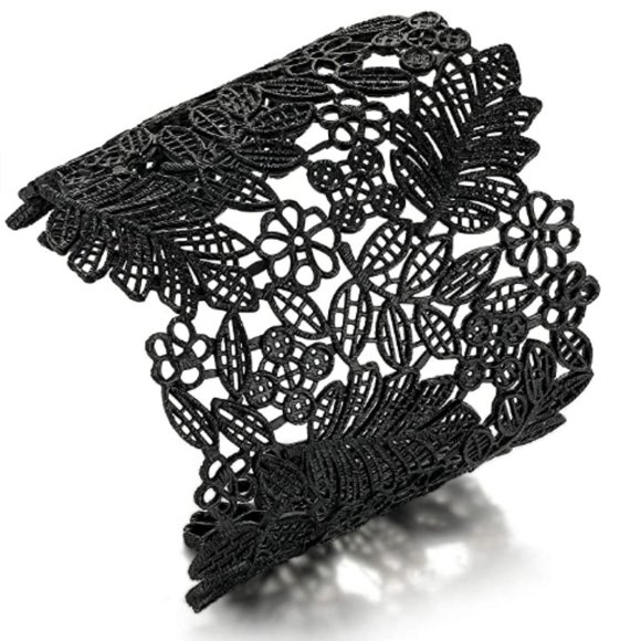 Delicate Leaf Flower Hollow Bangle - Picture 3 of 6